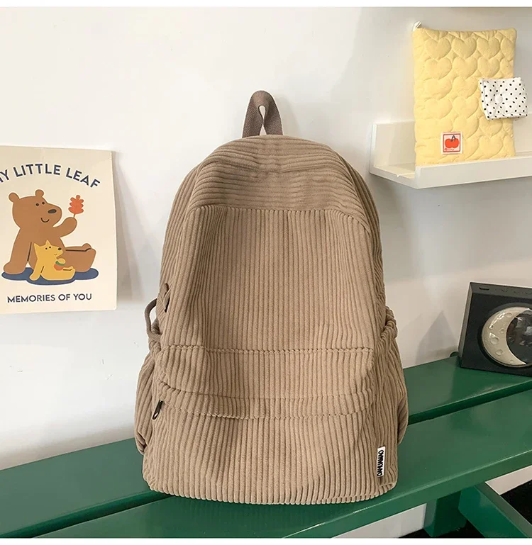 Solid Nylon Soft Sewing Thread Zipper School Bags 2026 High Quality Large Capacity Bags Corduroy Casaul Softback Youth Backpack