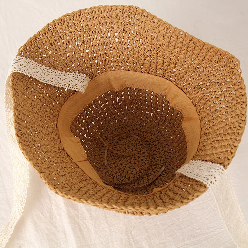 Baby Straw Hat Summer Lace Strap Korean Cute Boy Girl Crochet Sun Cap Foldable Sun Protection Outdoor Kids Beach Caps