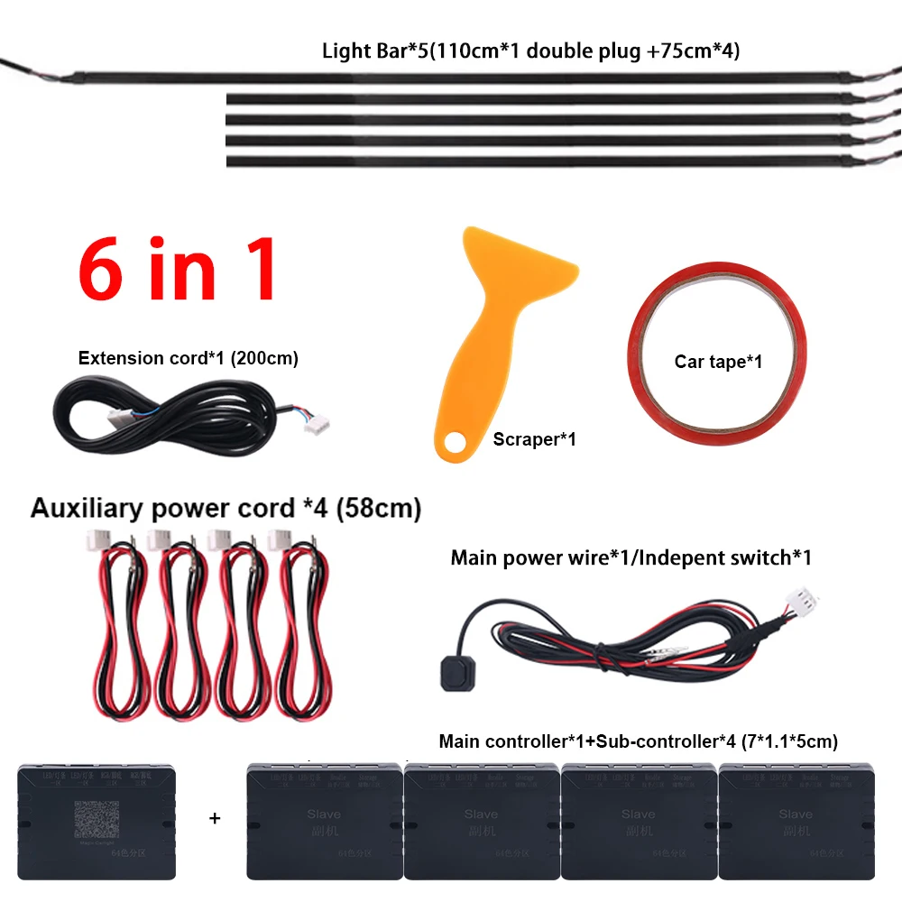 Dual Zone 18 in 1 Full Color Streamer Auto Omgevingslicht RGB 64 kleuren LED Interieur Acrylvezel Strip Decoratie Sfeerlamp