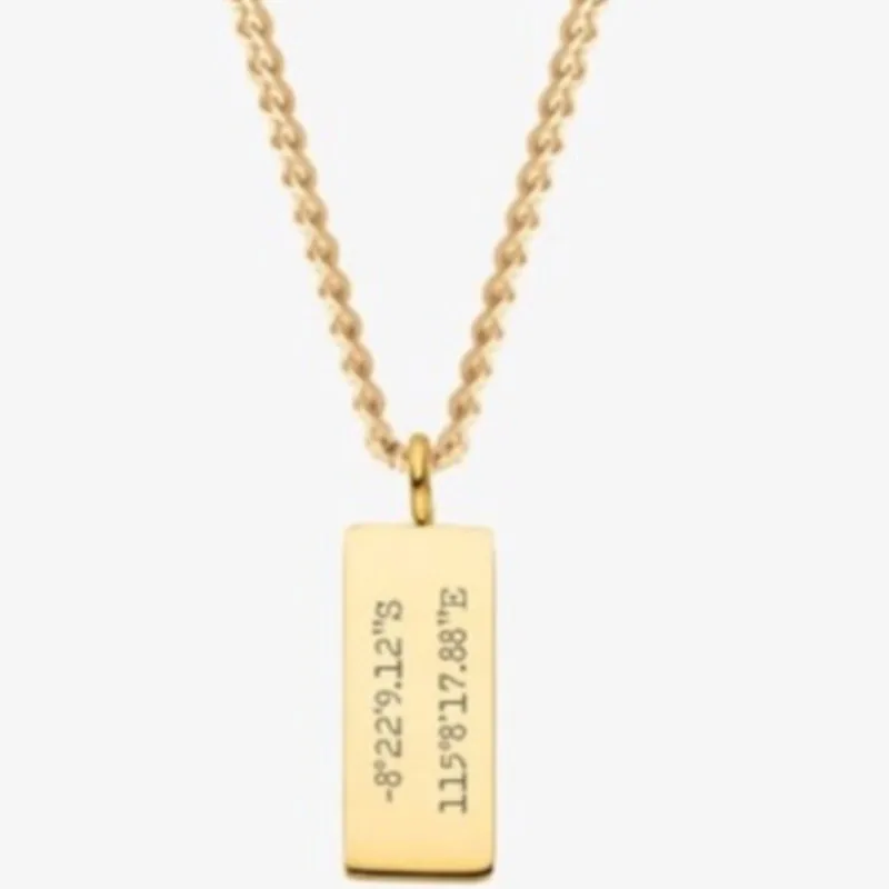 Stainless steel long engraved necklace, family name coordinates, simple accessories, manufacturer wholesale