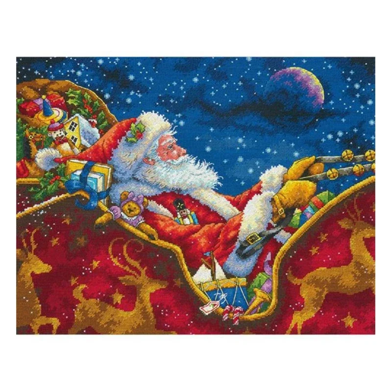 Cross Stitch Kit Santa Midnight Tour can be Customized Calico Material package for hand embroidery