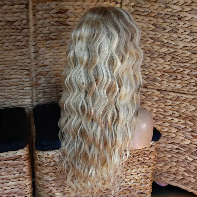 New Deep Curly Ombre Honey Icy Blonde Top HD Lace Front Wig Preplucked Hairline Wig Small Large Size Cap For Black White Women