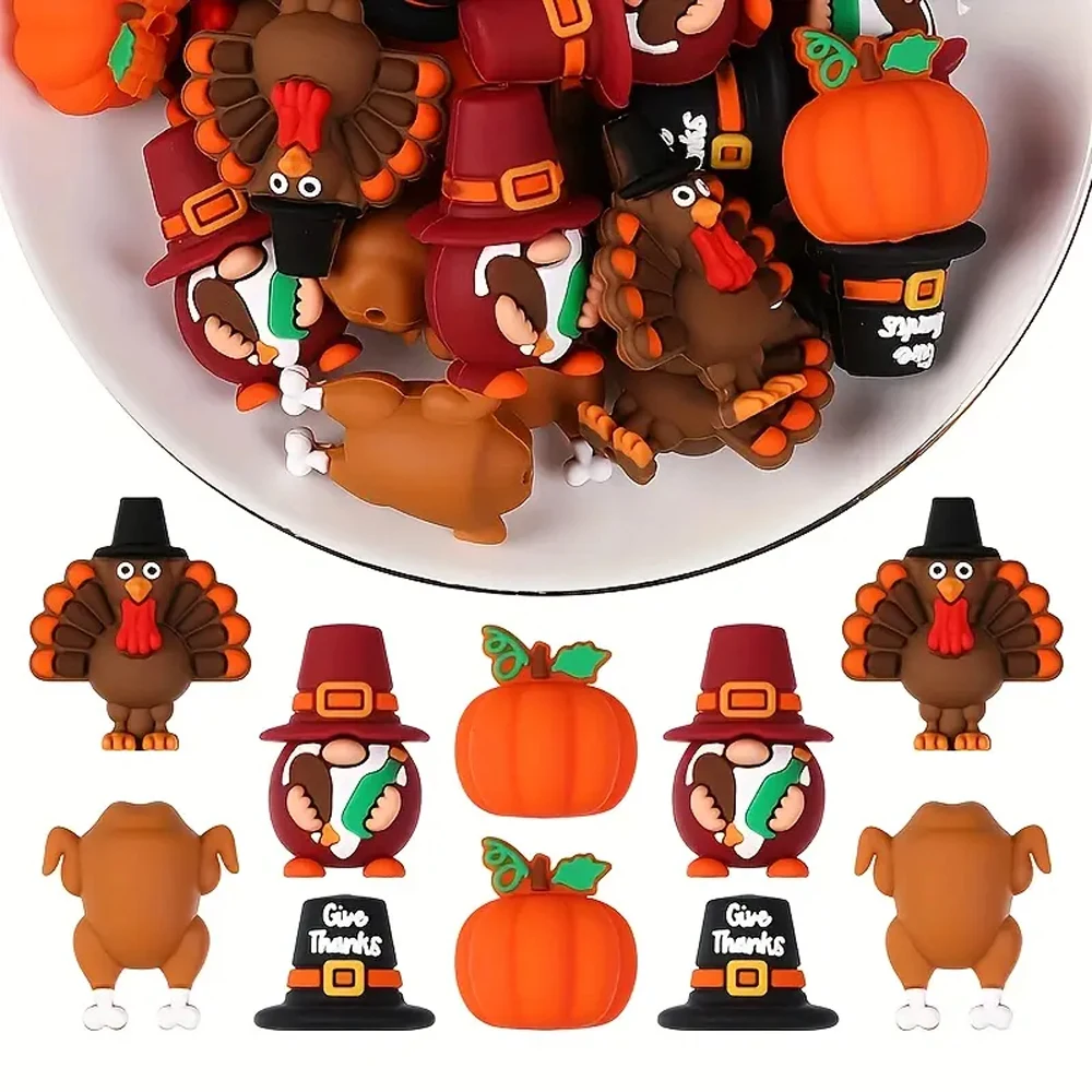 5/25-teiliges Set aus Silikonperlen mit Thanksgiving-Motiv, perfekt zum Basteln von Schlüsselanhängern, Halsketten, Armbändern und mehr