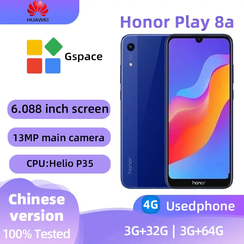 Honor Play 8a Smartphone Android CPU MediaTek Helio P35 6.088inch Screen 13MP Camera Unlocked used phone