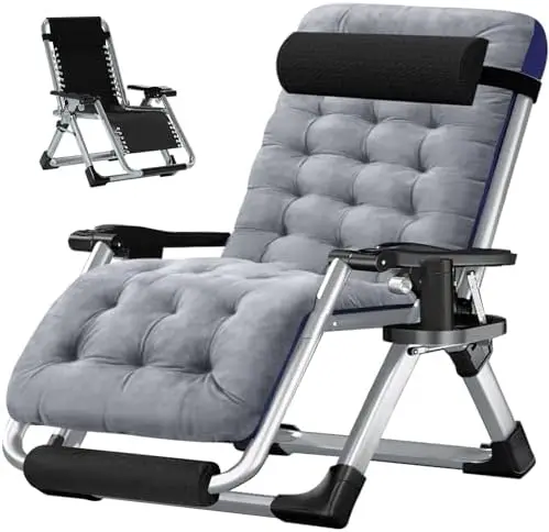 Zero Gravity Chair Oversized XL, Premium Lawn Recliner Folding Portable Chaise Lounge with Detachable Cushion, Headrest