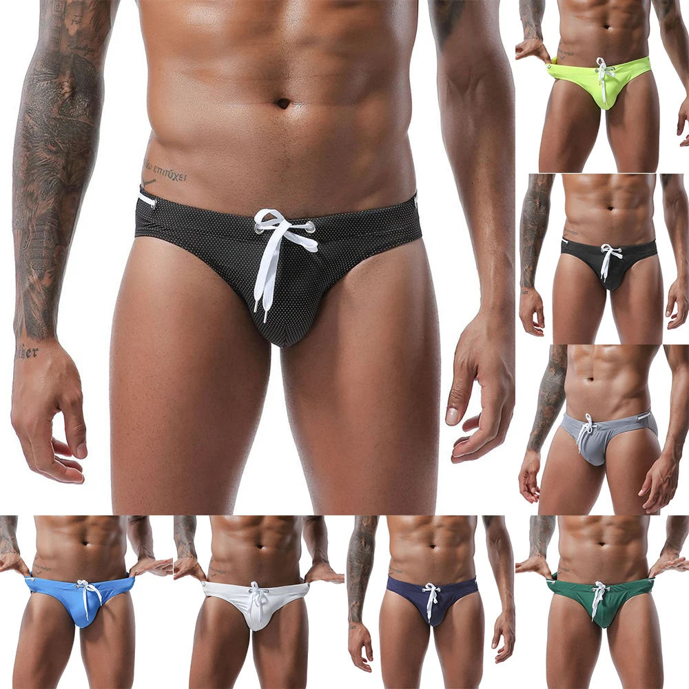 Bañador de secado rápido para hombre, pantalones cortos de baño sólidos, ropa interior de playa, Spa, Sexy, transpirable, bañador Gay