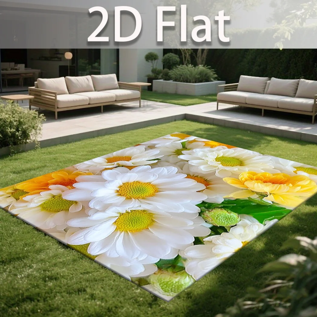1pc 2D Flat Daisy Pattern Rectangle Area Rug, Versatile Home Decor, Ideal Gift, Perfect for Living Room Bedroom Under Bed