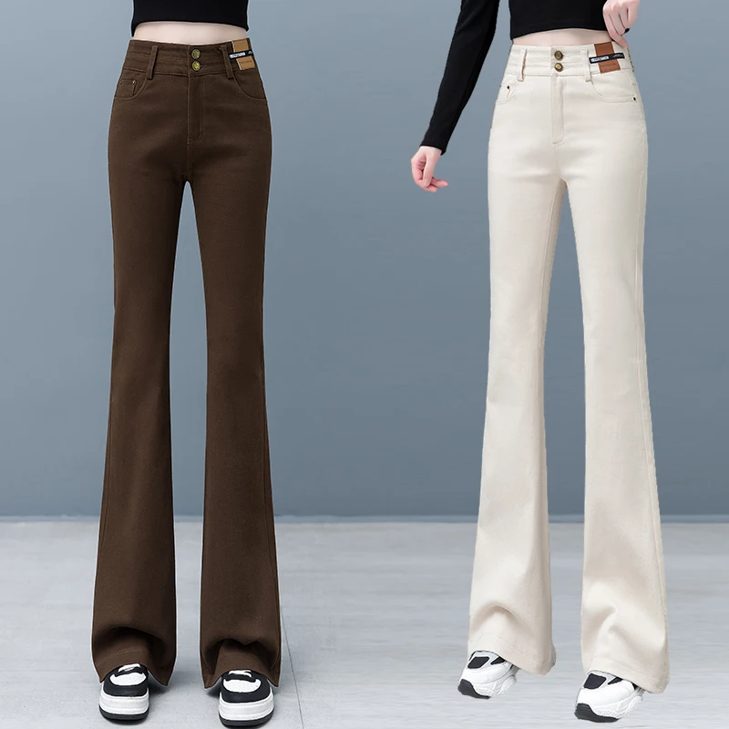 

Расклешенные джинсы с высокой талией, женские повседневные хлопковые эластичные джинсовые брюки, длинные брюки, весна-осень, Новое поступление для похудения