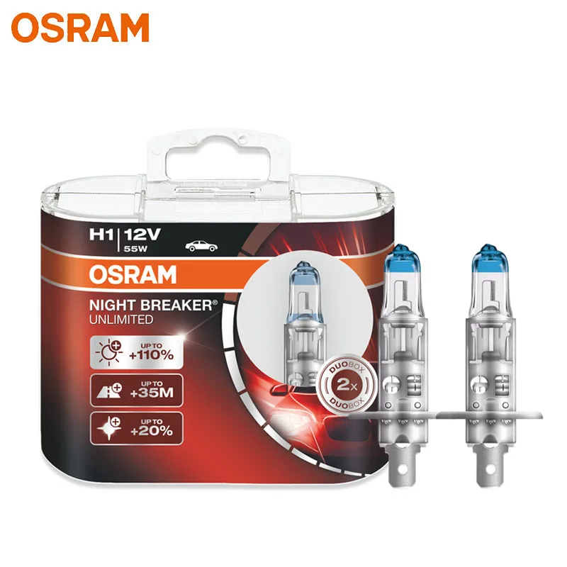 OSRAM H1 NIGHT BREAKER UNLIMITED 12V 55W Head Fog Bulb Car Lamp 64150NBU 20% Whiter 40m Longer Beam 110% More Light