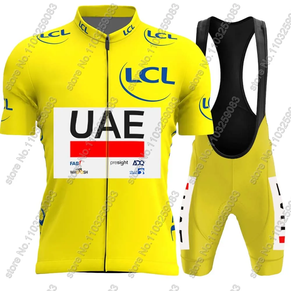 2024 Yellow UAE Team Cycling Jersey Set Short Sleeve Tour Pogacar Mens Clothing Road Bike Shirts Suit Bicycle Bib Shorts MTB