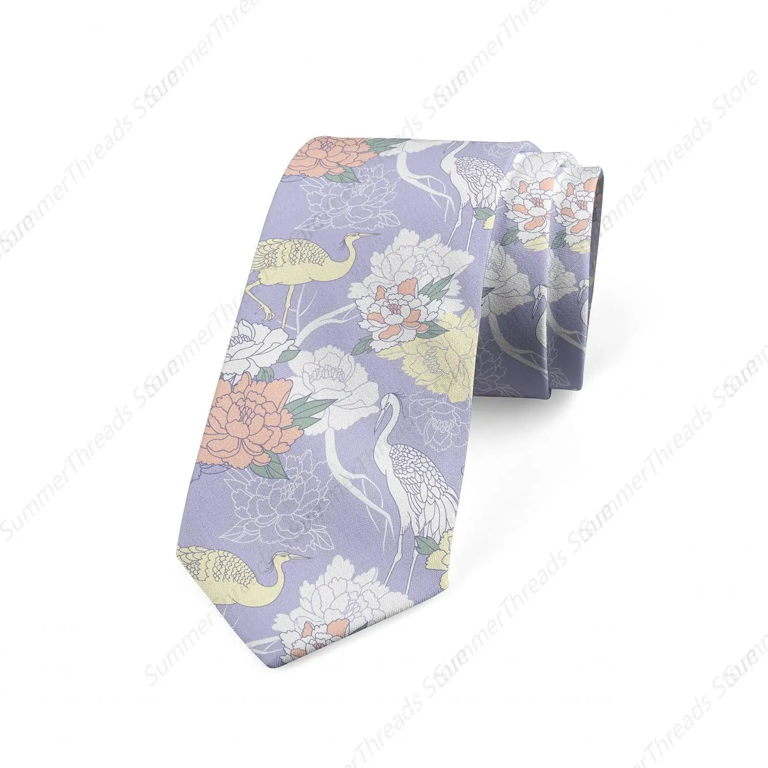 Men's Tie, Lavender Background Oriental Lilac White Ties