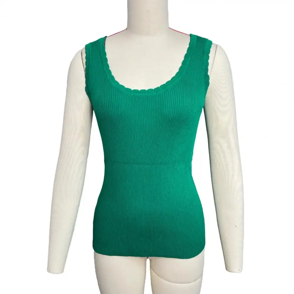 Women Vest Top Women’s Ribbed Vest Top Backless Lace Trim Knit Tank Neckline Sling Blouse for Casual Wear Soft Stretchy Vest