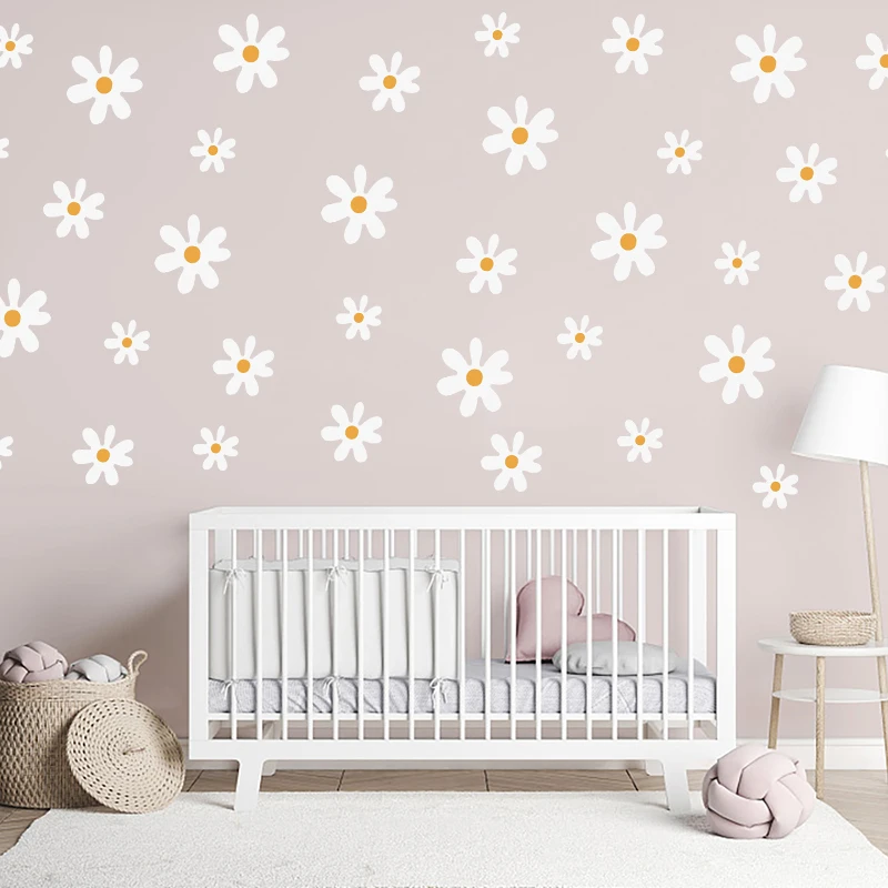 White Daisy Flower PVC Wall Stickers Kids Room Home Living Room DIY Art Wall Decals Baby Nursery Room Decoration Window Sticker