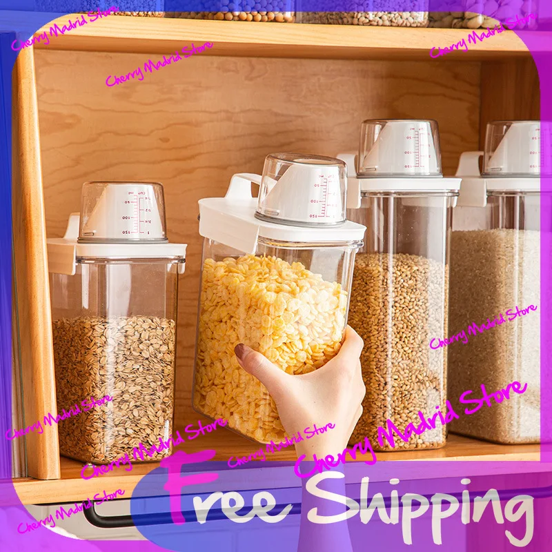 Kitchen Cereal Storage Container Rice Dispenser Dry Grain Organizer Nuts Coffee Beans Snacks Moisture Proof Detergent Household