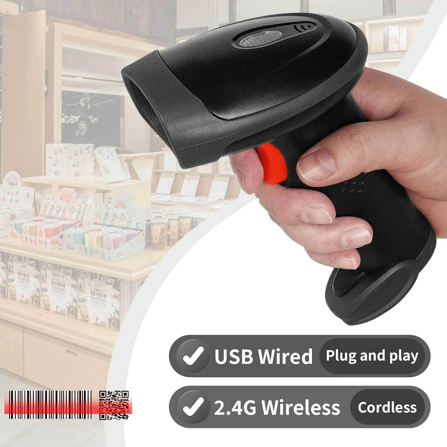 Barcode Scanner 2.4G Wireless / Bluetooth 1D 2D QR Bar Code Reader USB Wired for Warehouse Inventory POS System PC