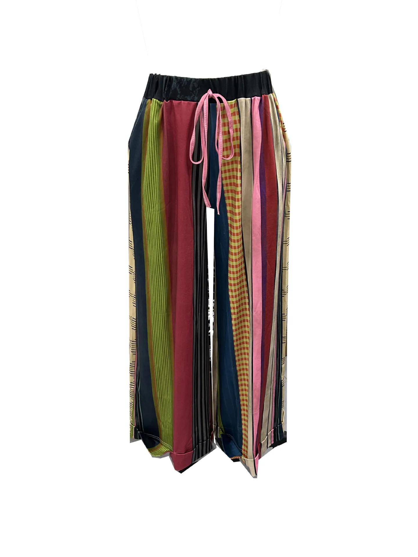 Fashion Women 3D Striped Print Loose Wide Leg Jogger Pants 2025 Streetwear Casual Active Hip Hop Sweatpants Trousers