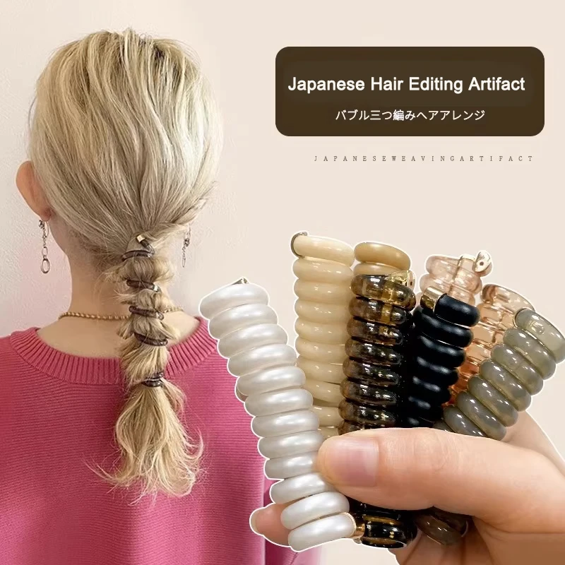 

Japanese Style Telephone Line Hair Ring for Women High Ponytail Fixed Black Hair Tie Simple Girl Headband Hair Accessory