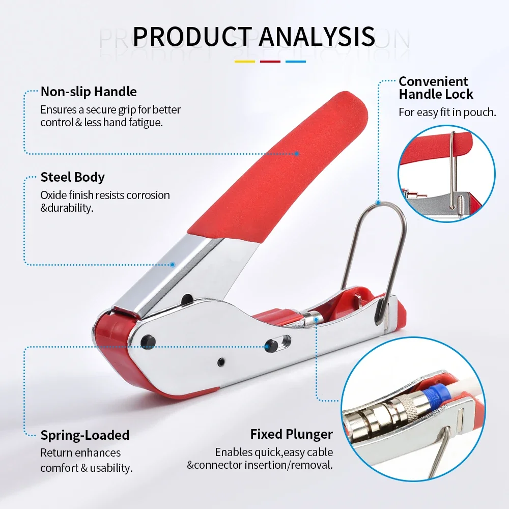 Coax Cable Crimper Tool RG6 Wire Stripper Tool with F Type Compression Connectors for RG59 Cable Stripper Cable Compression Kit