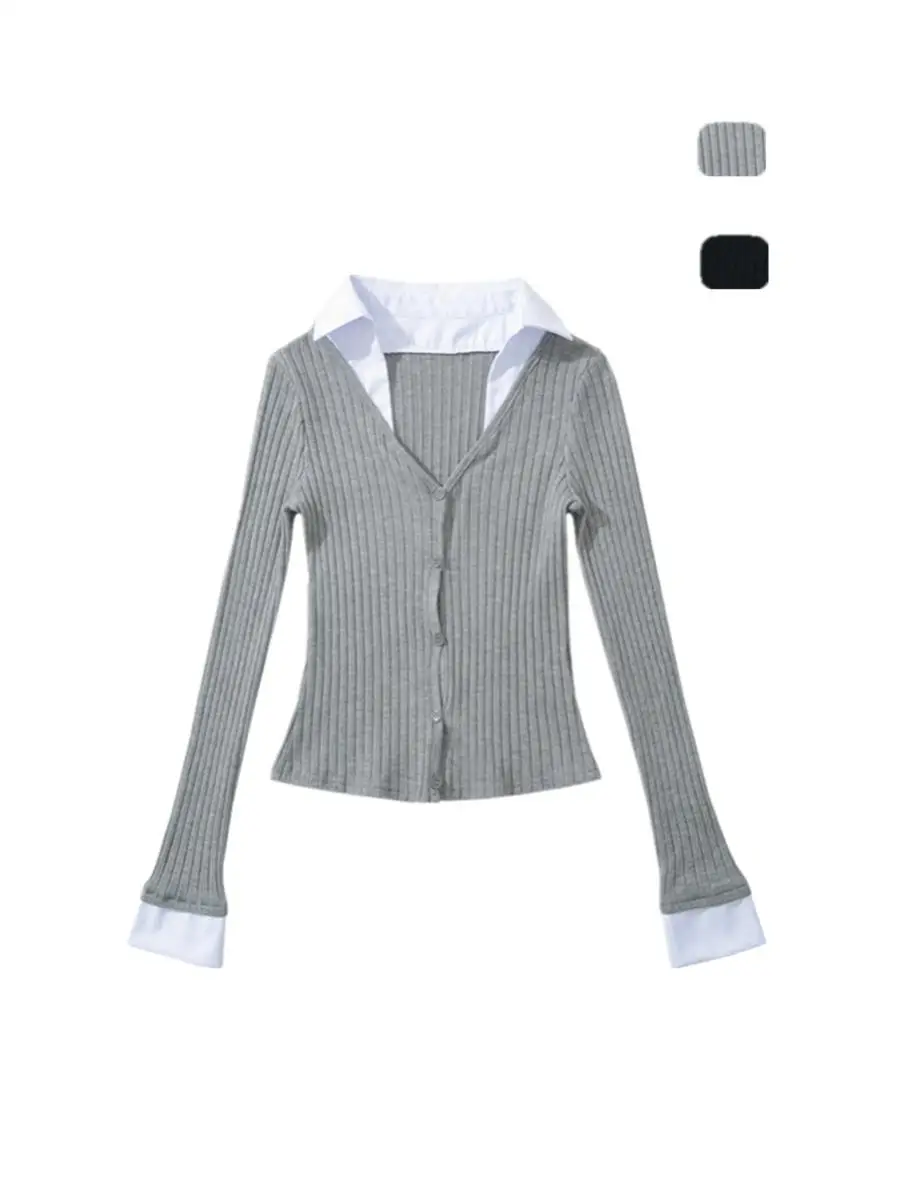 

American Retro Knitted Cardigan Waist Cinching Splice ort Color Blo Hot Girl Base irt Trendy Long Sve Collar St...