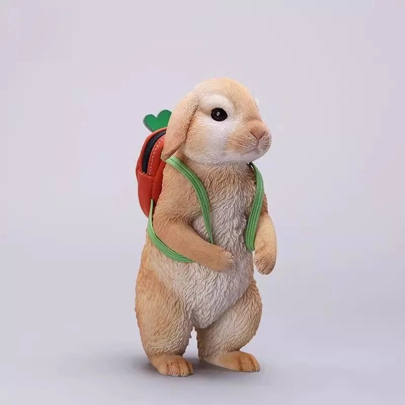 X42402 1/4 مقياس لطيف لوب محاكاة الراتنج الحيوانات الأليفة الأرنب نماذج للحيوانات مع حقيبة ظهر قابلة للفصل GK عمل تمثال هدية