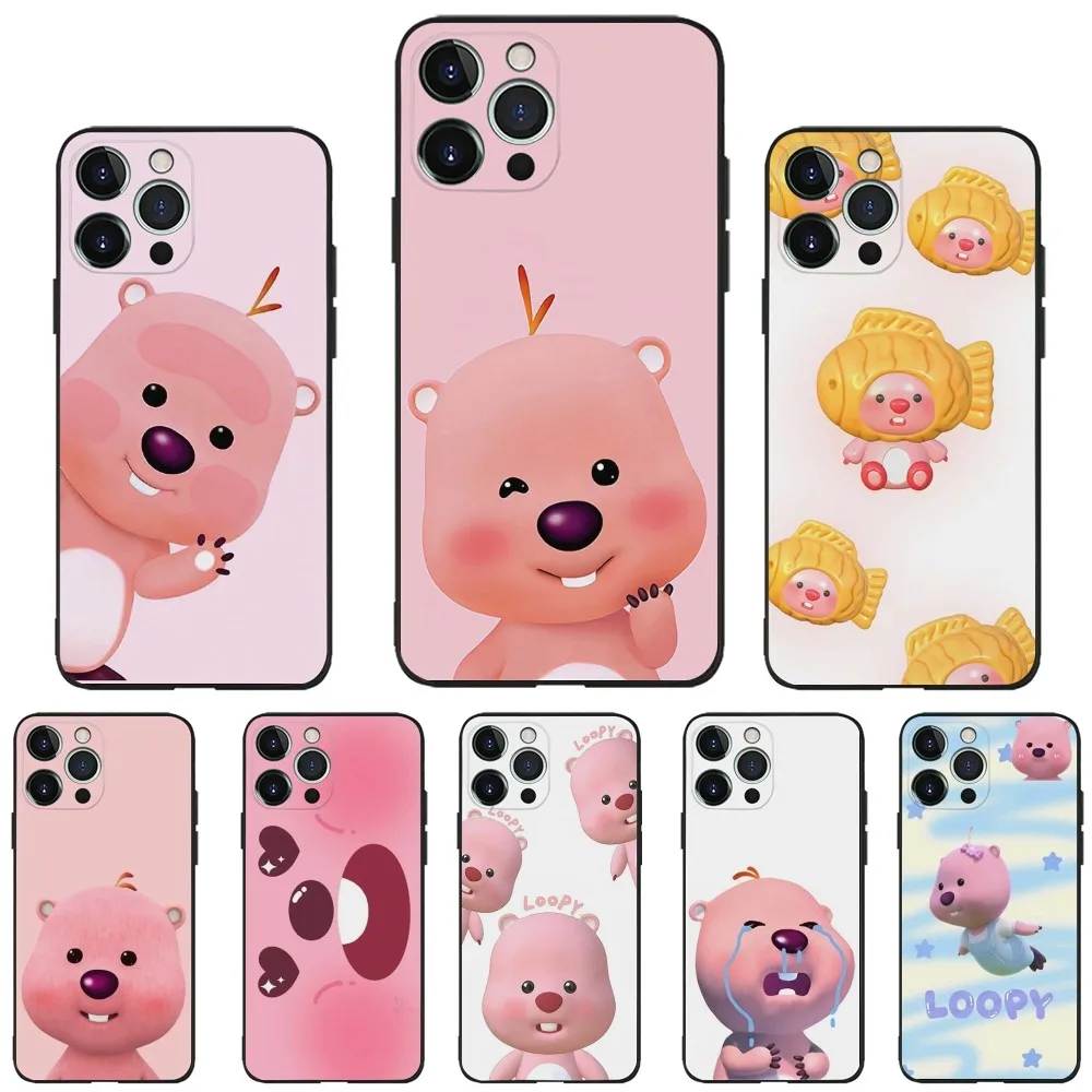 TPU L-Loopys cute Phone Case For iPhone 16,15,14,13,12,11,Plus,Pro Max,XS,X,XR,SE,Mini,8,7 Soft Silicone Black Cover