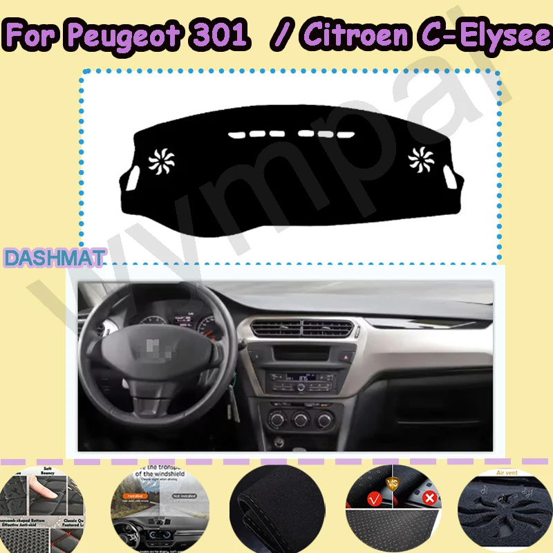 

Dashmat For Peugeot 301 2012 - 2019 For Citroen C-Elysee 2012 - 2018 DashMat Carpet Sun-Shade Rug