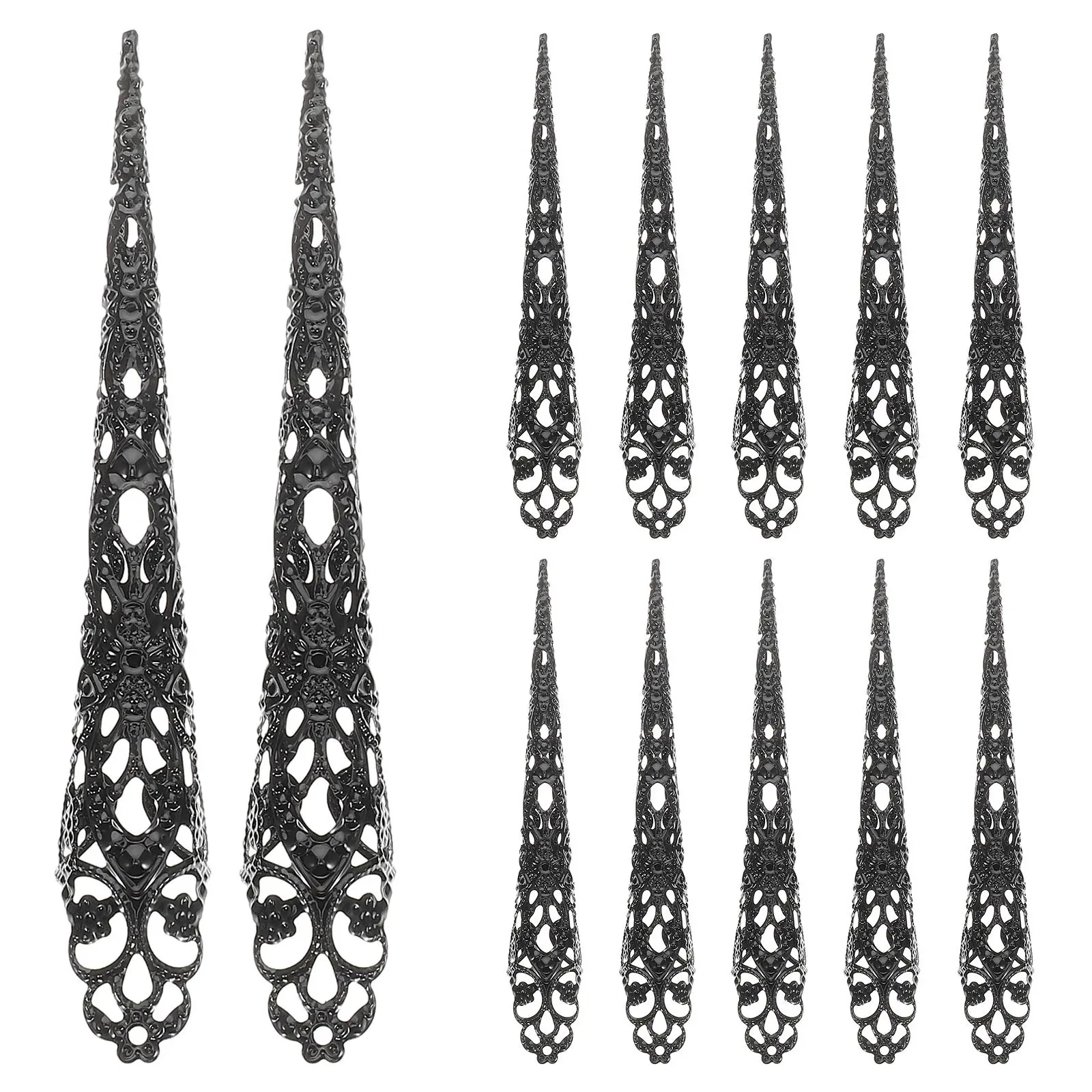 40Pcs Hollow-Out Black Iron Fingertip Claw Rings Finger Nail Tips Halloween Cosplay Costume Party Supply Performance Props