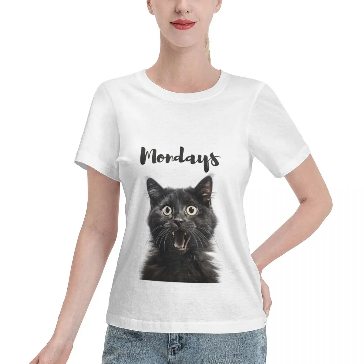 New Arrival Cat Cats Stylish Designs Memes Mondays Women's T-shirt Minimalist High Quality Cotton Shirt