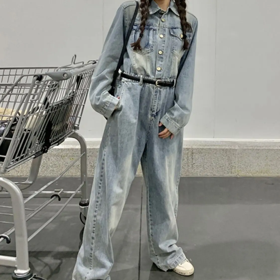 

2025 Spring and Autumn New Women's Jumpsuit Loose Commuting High Waisted Denim Work Pants