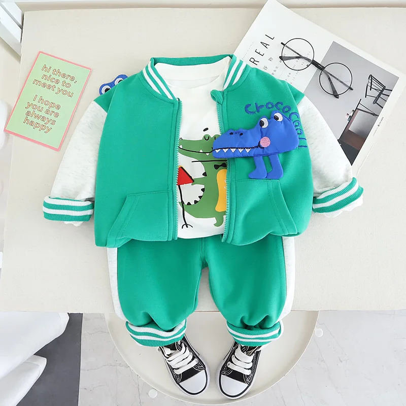 Girls clothes spring and autumn baby suit cartoon bear long-sleeved sweatshirt boys and girls plaid vest pullover 3Pcs