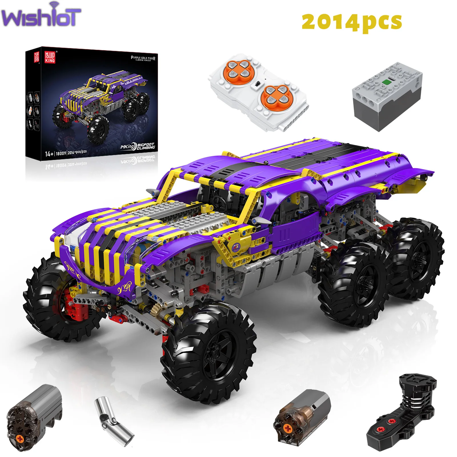 

Mould King 18009 Purple Tiger Climbing Car Electric Building Blocks Set APP Remote Control Power Buggy Motor Kid Adult Toy Gift