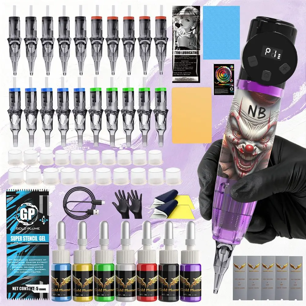 Wireless Tattoo Pen Machine Kit with Tattoo Ink & Cartridge Needles
