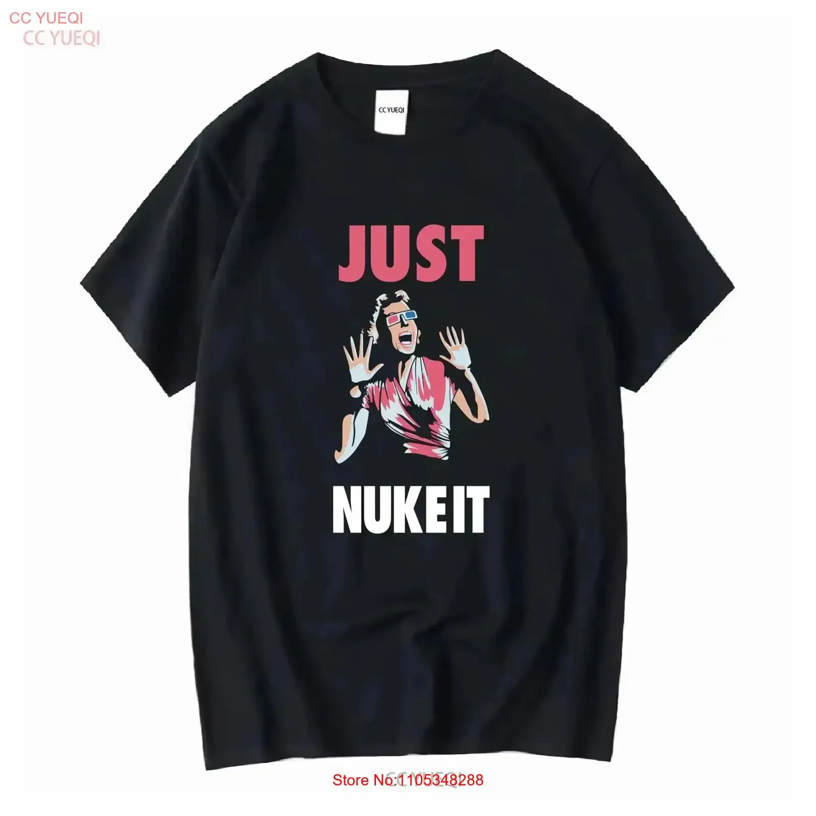 Camiseta Just Nuke It Punk Rock con Gafas 3D Nuclear New Wave Party Negra XS-5XL Vintage Lavada para Hombre con Gráfico