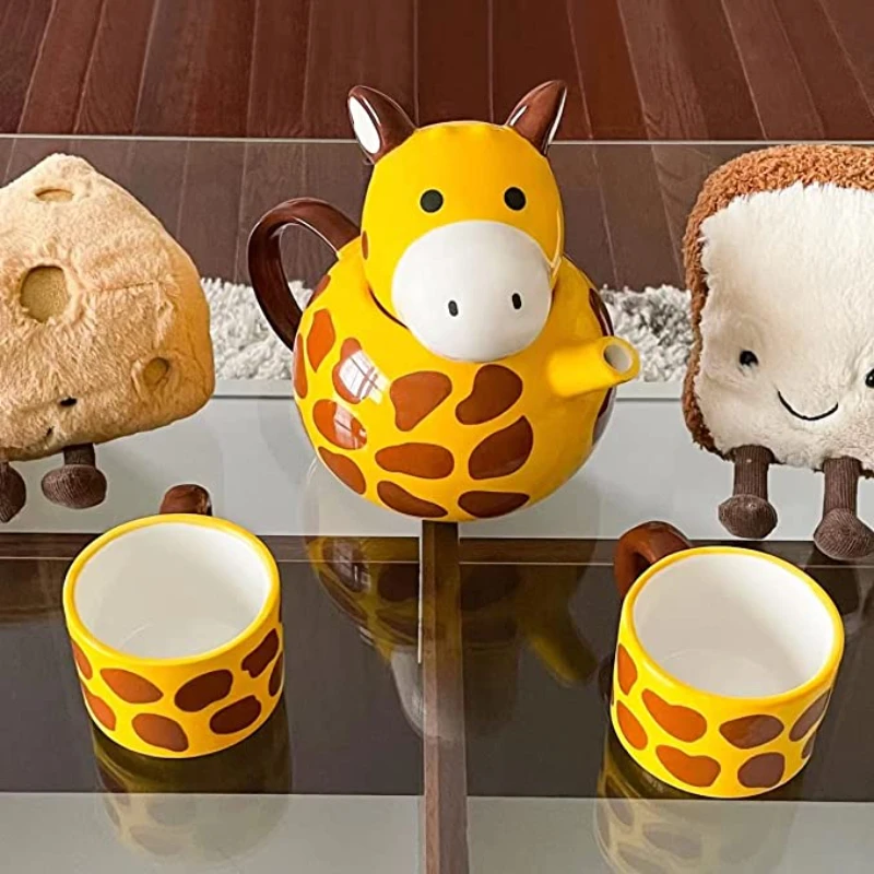 Imagem -04 - Criativo Bonito Girafa Shape Design Bule de Cerâmica Copos de Chá Kawaii Desenhos Animados Caneca Animal Presente dos Miúdos Escritório Casa Louça