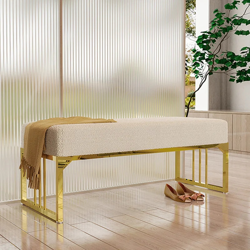 Nordic Stainless Steel Stools For Home Furniture Living Room Bench Creative Light Luxuryleisure Design Bedroom Bed Tail Stools