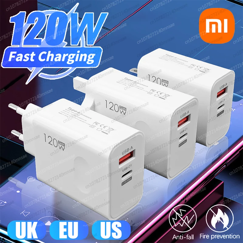 Xiaomi 120W GaN Fast Charger USB Type C PD Cable Fast Charging Quick Charge 3.0 Adapter For iPhone Samsung Oneplus Pixel Phone