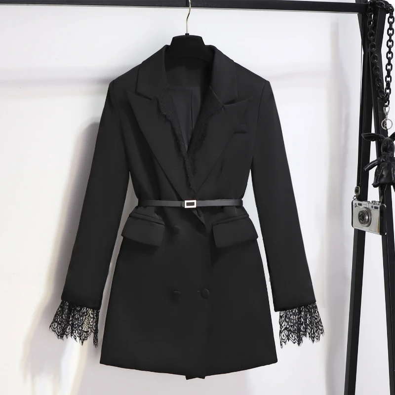 Spring and Autumn High Fashion Suit Trench Coat Waist Slimming Temperament Suit Black Skirt Jackets for Women