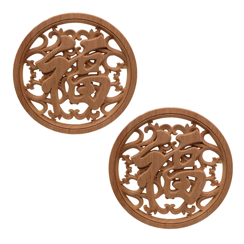 

2pcs Wood Carved Applique Onlay for Furniture Decor Round Flower Decal Unpainted Durable Home Door Cabinet Corner Frame Ornament