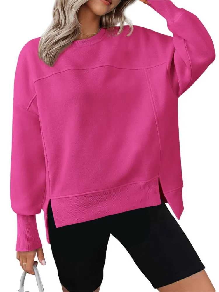 Autumn Women Sweatshirts Long Sleeve Sports Style Hoodless Sweatshirt Solid Color Round Neck Pullover Casual Ropa De Mujer Tops