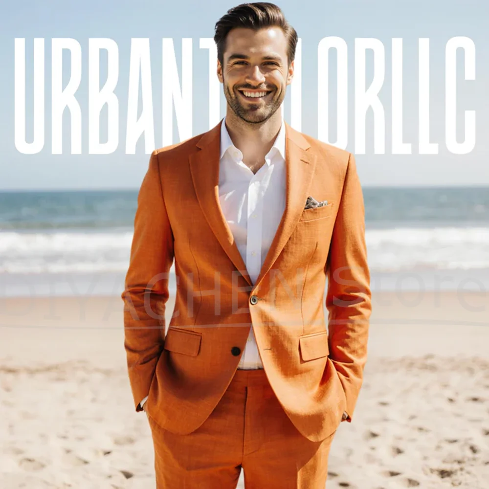 

Men's Linen Suit Set Slim Fit Single Breasted Notch Lapel Blazer with Pants Fashion Business Casual Formal Wedding Party Suits