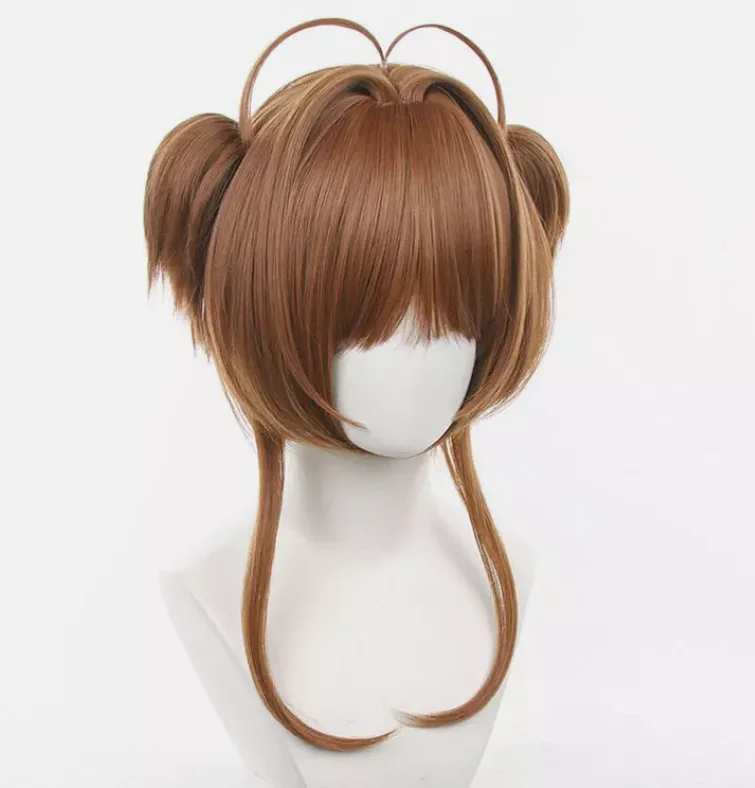 Cardcaptor Sakura Kinomoto Sakura Cosplay Perucas 50 cm de comprimento Cabelo sintético castanho