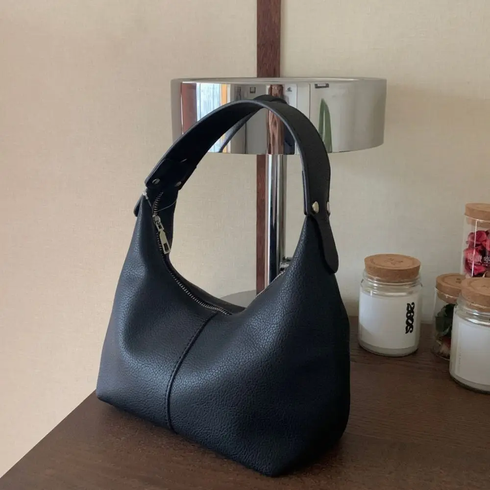 

Elegant Large Capacity PU Hobo Bag Korean Style Handbag Shoulder Bag Solid Color Fashion Design French Style Handbag Shopping