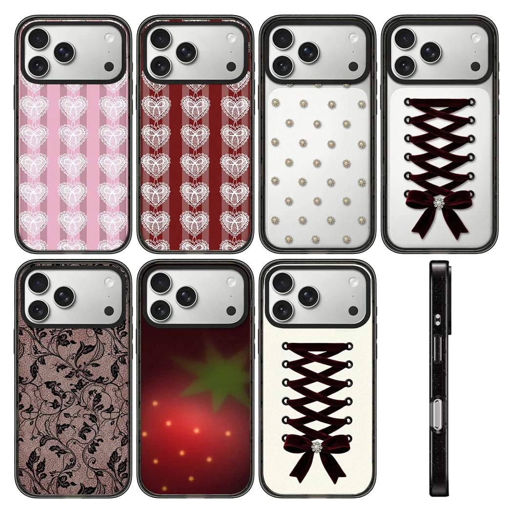

Shoelace Bow Pattern Acrylic Black Border Magnetic Phone Cover for IPhone 12 13 14 15 16 17 Pro Max Case for IPhone 17 Air