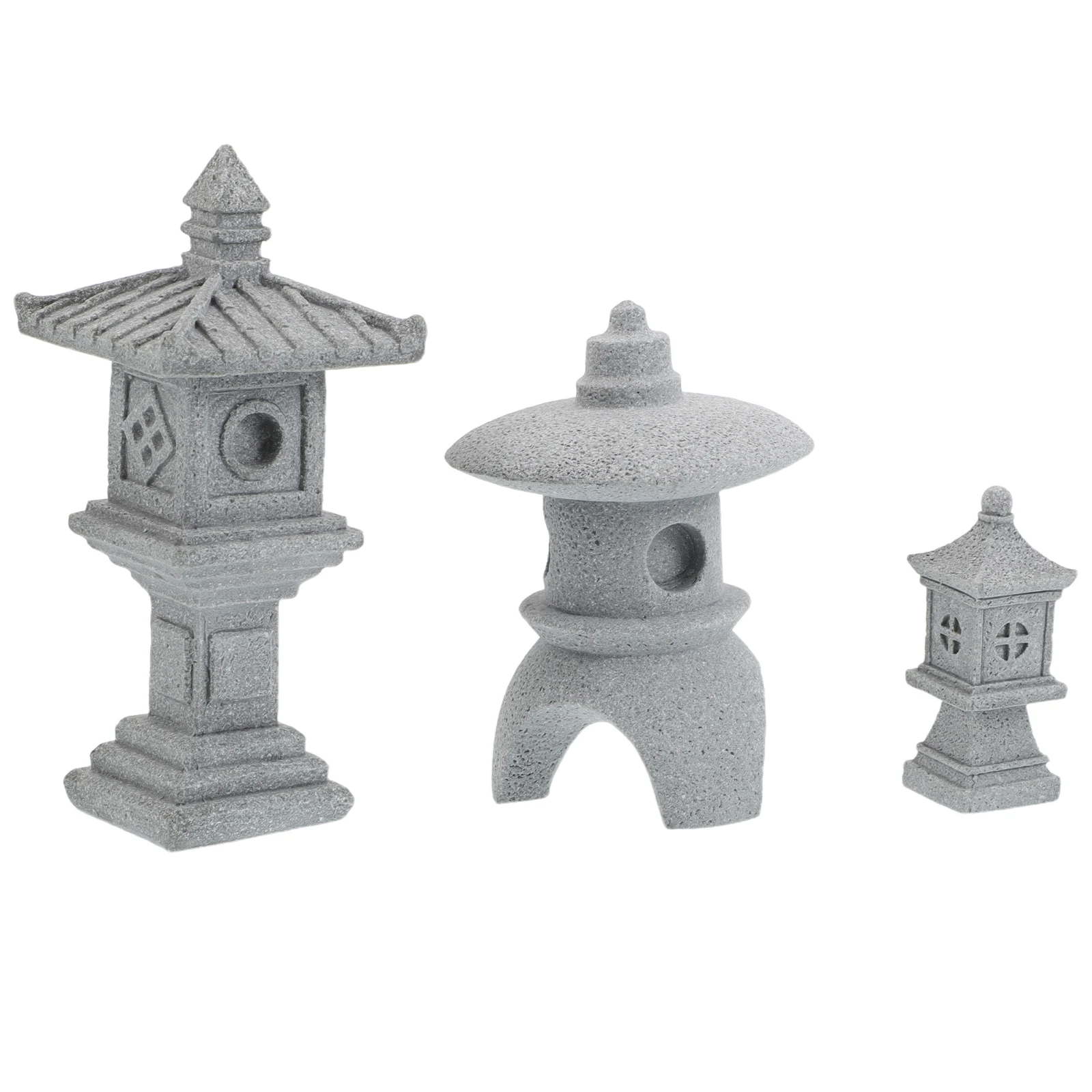 

3 Pcs Micro Stone Pagoda Lanterns Mini Set Grey Powder Garden Decoration Asian Style Japanese Gifts Outdoor Decorative