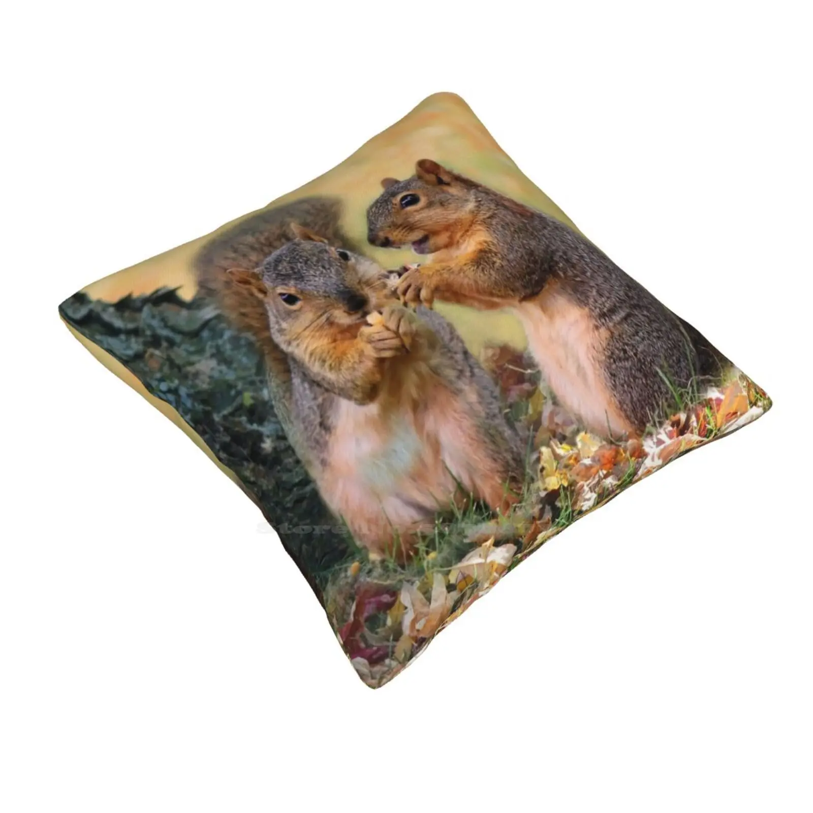 Squirrel Talk Home Sofa Car Cushion Cover Pillowcase Fox Squirrels Autumn Yard Composition