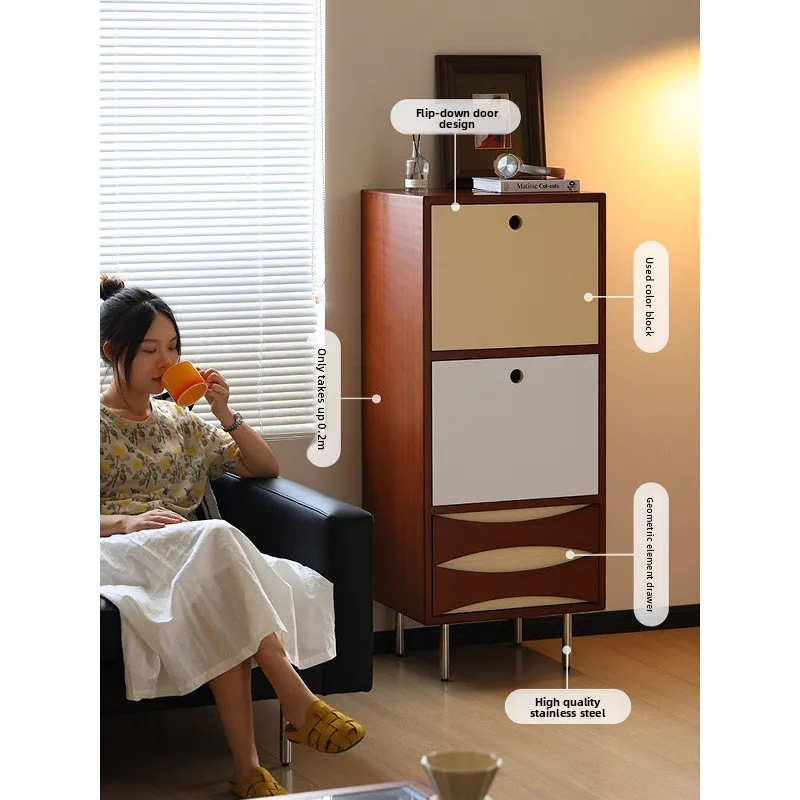 CX medieval solid wood height, TV side cabinet, living room against the wall color matching locker