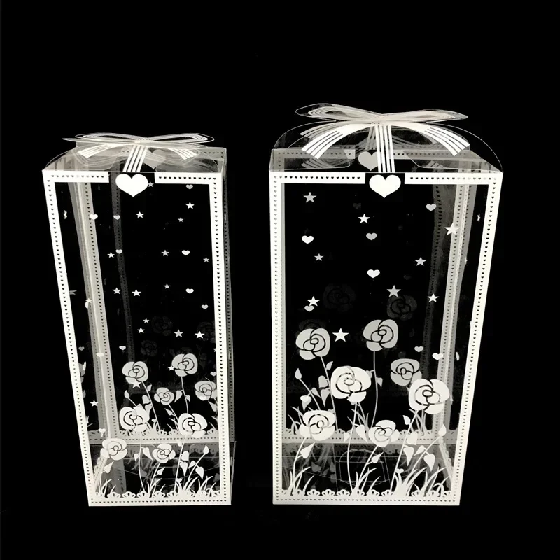 

10pcs Flower Pattern PVC Packaging Box Christmas Valentine's Day Bouquet Gift Bag Transparent Storage Handbag Wedding Home Decor