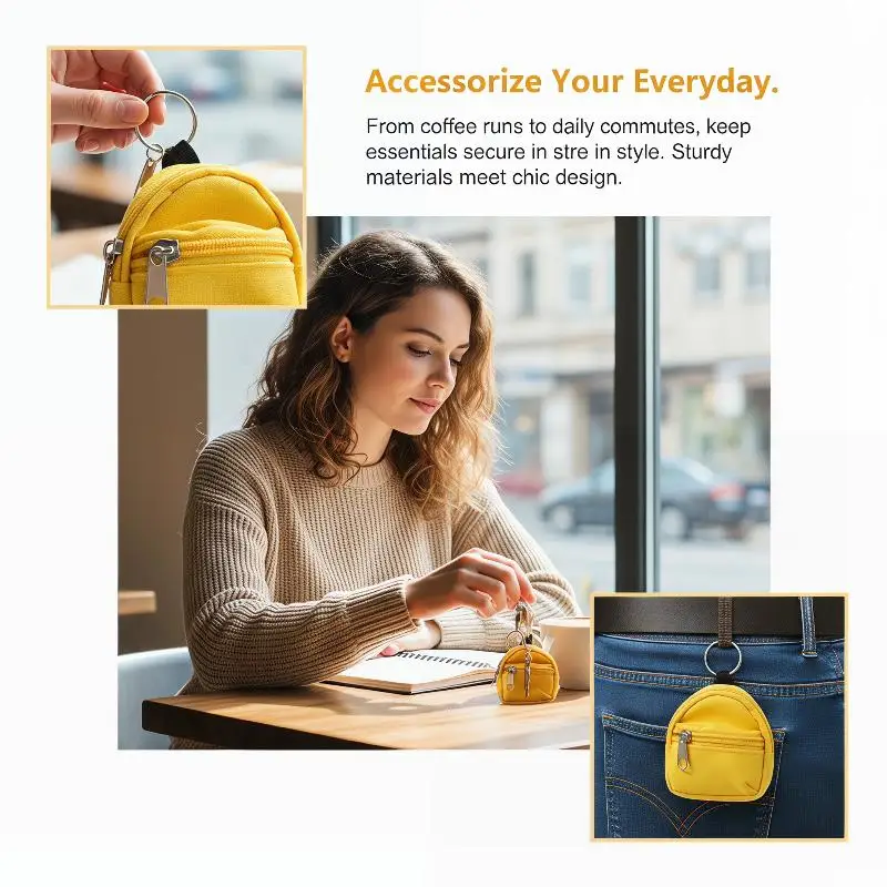 Water Resistant Mini Backpack Canvas Coin Purse with Key Ring Zipper Closure Small Pouch for Travel Hiking Daily Carry