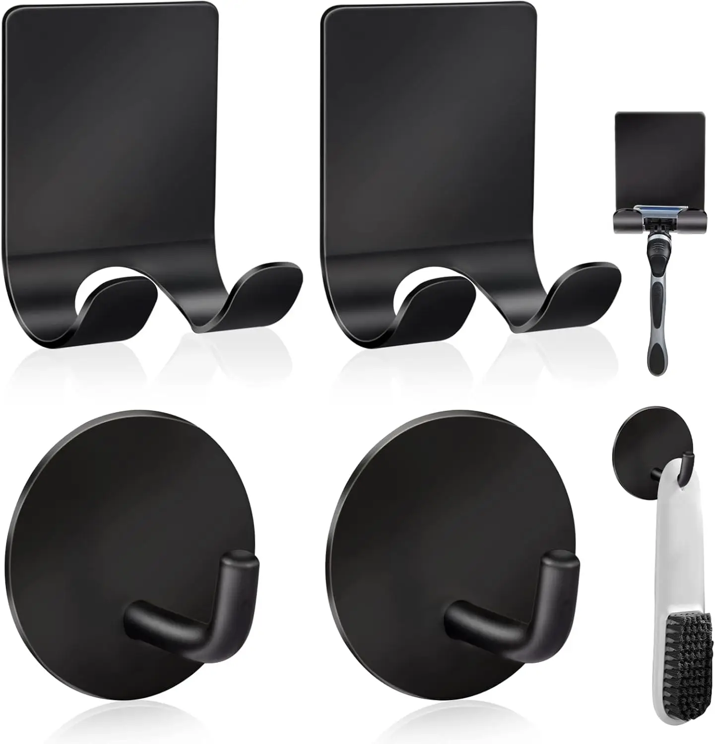 

Держатель для бритвы из нержавеющей стали с клейкими крючками для полотенец, пальто, шляп (2+2 шт.) - черный