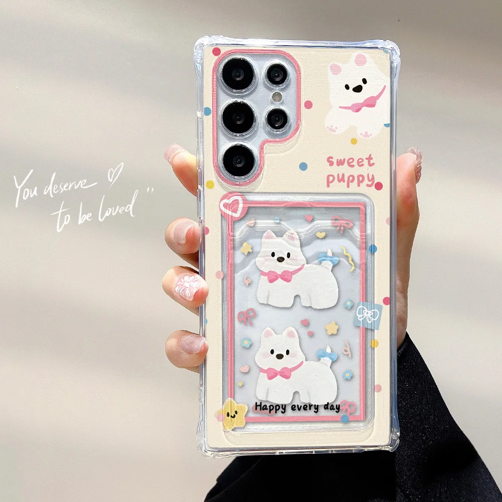 Titular do cartão animal caso de telefone para samsung galaxy s25 ultra a56 5g a55 a54 a53 s24 fe s23 s22 plus a52 silicone macio funda capa